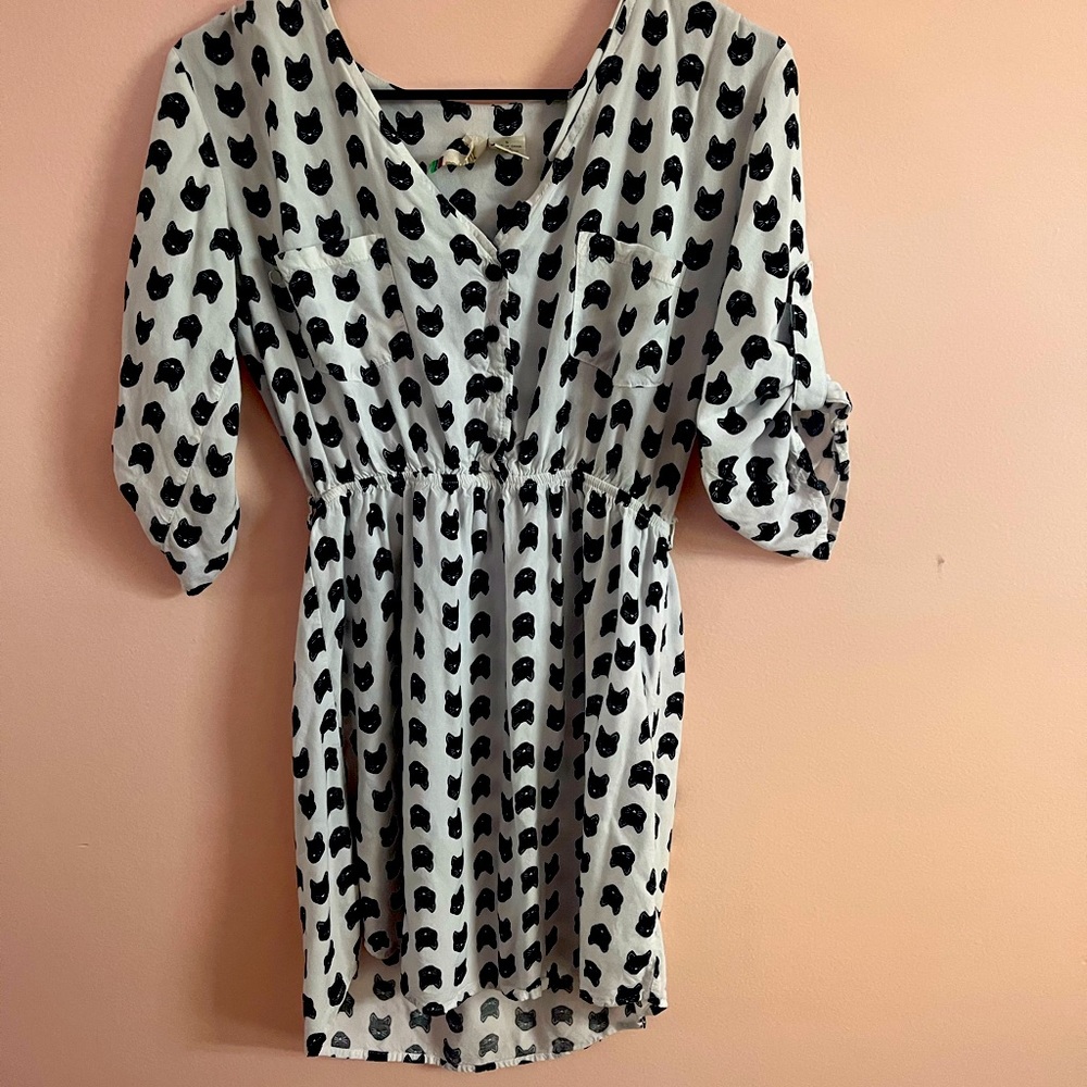 White Mini Cat Print Dress